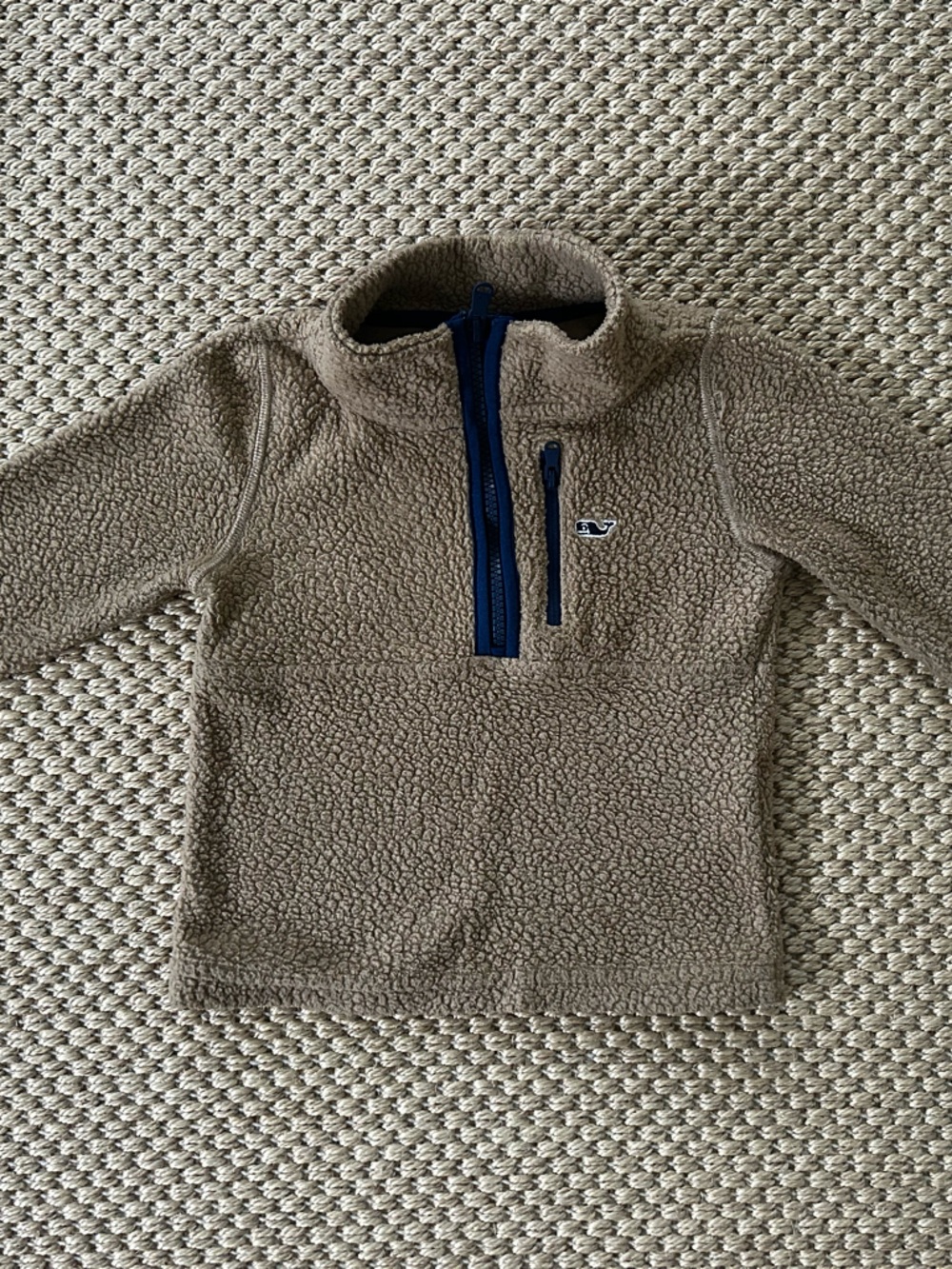 Vineyard Vines Olive Sherpa Half-Zip with Navy Trim